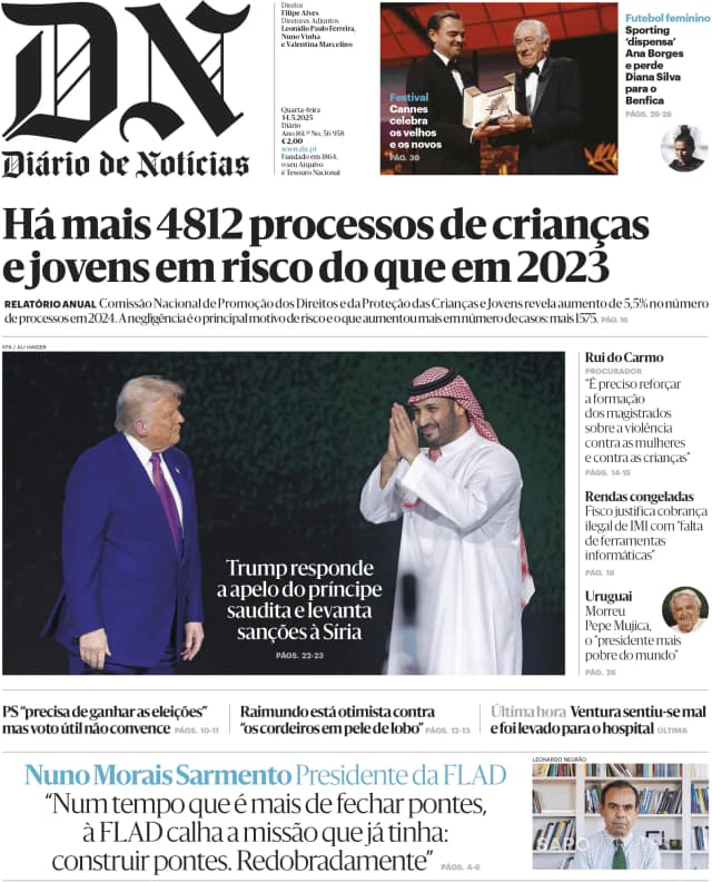 Capa jornal Diário de Notícias 2025-05-14