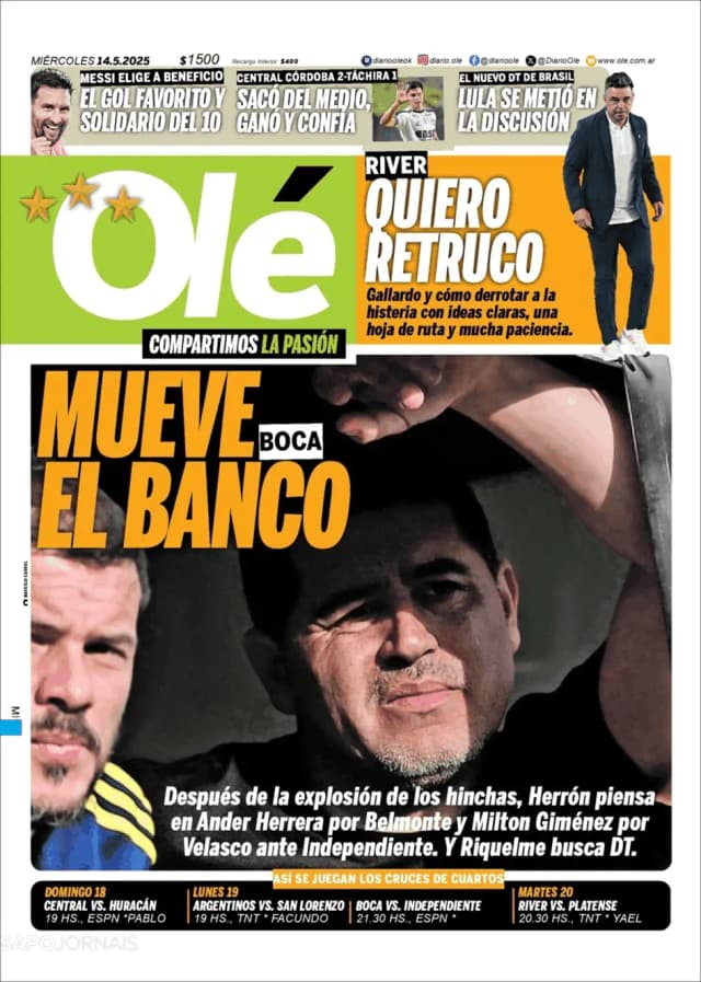 Capa jornal Olé 2025-05-14