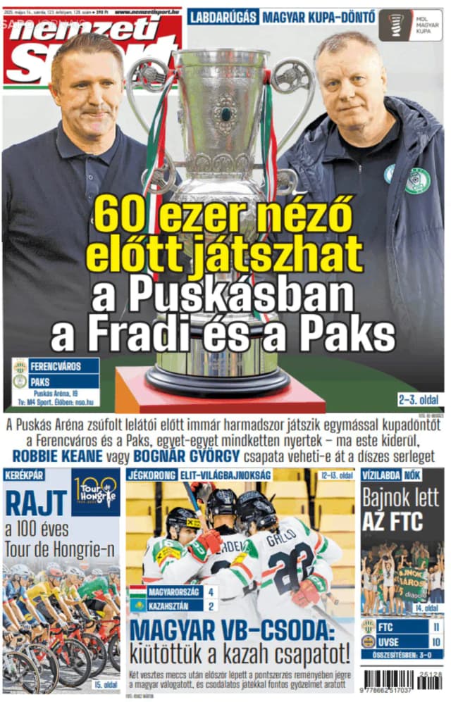 Capa jornal Nemzeti Sport 2025-05-14