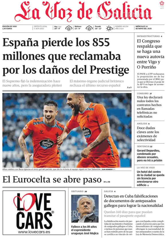 Capa jornal La Voz de Galicia 2025-05-14