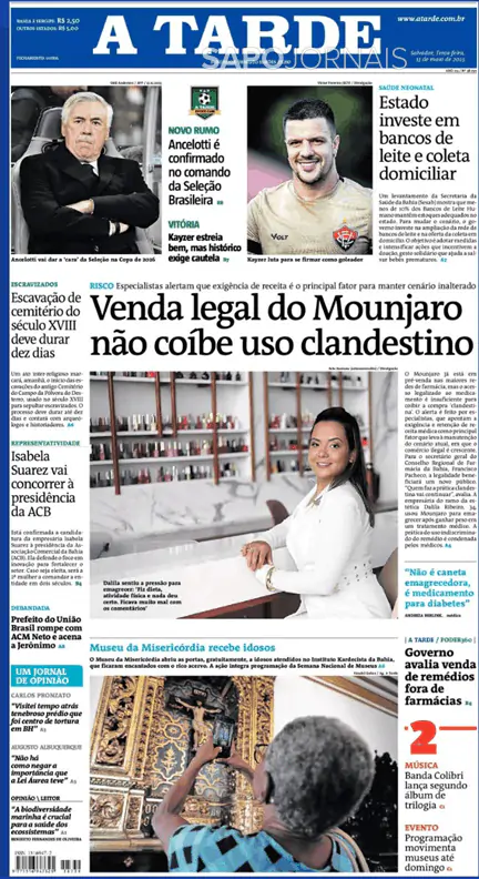 Capa jornal A Tarde 2025-05-13