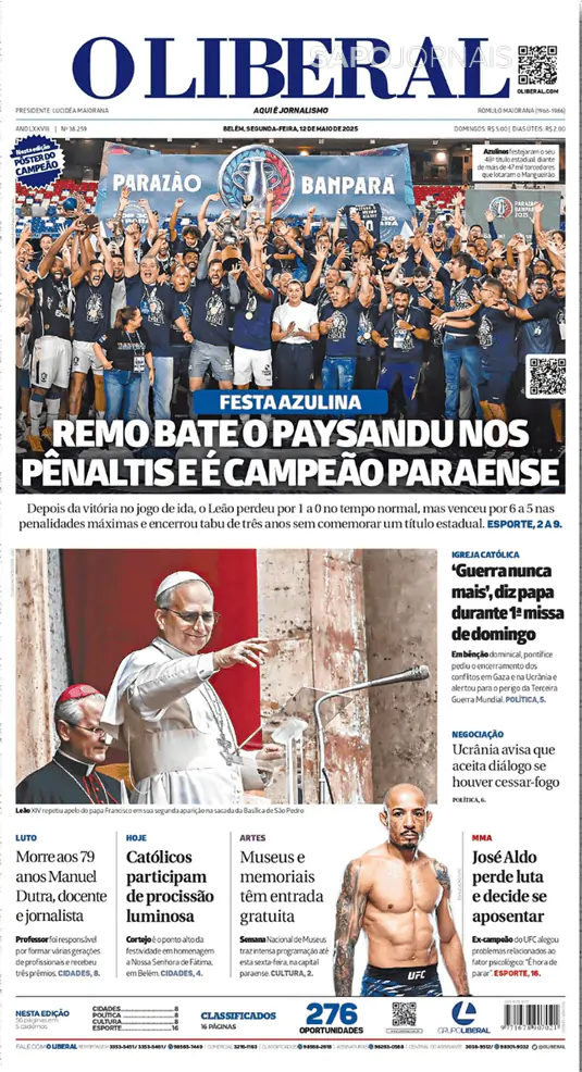 Capa jornal O Liberal 2025-05-12