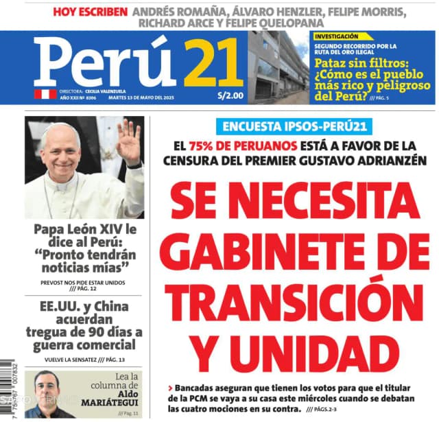 Capa jornal Perú 21 2025-05-13