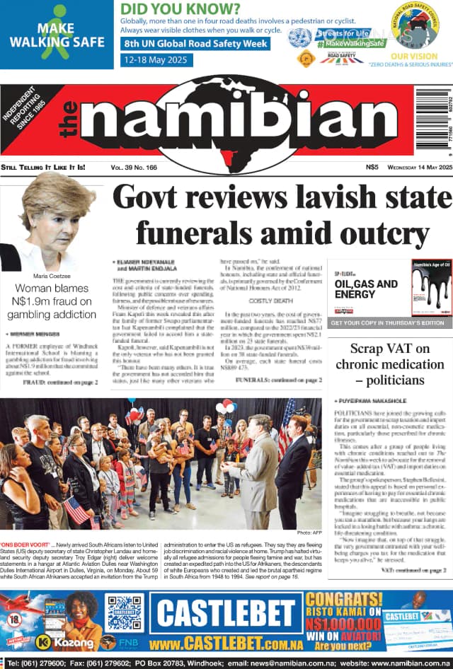 Capa jornal The Namibian 2025-05-14