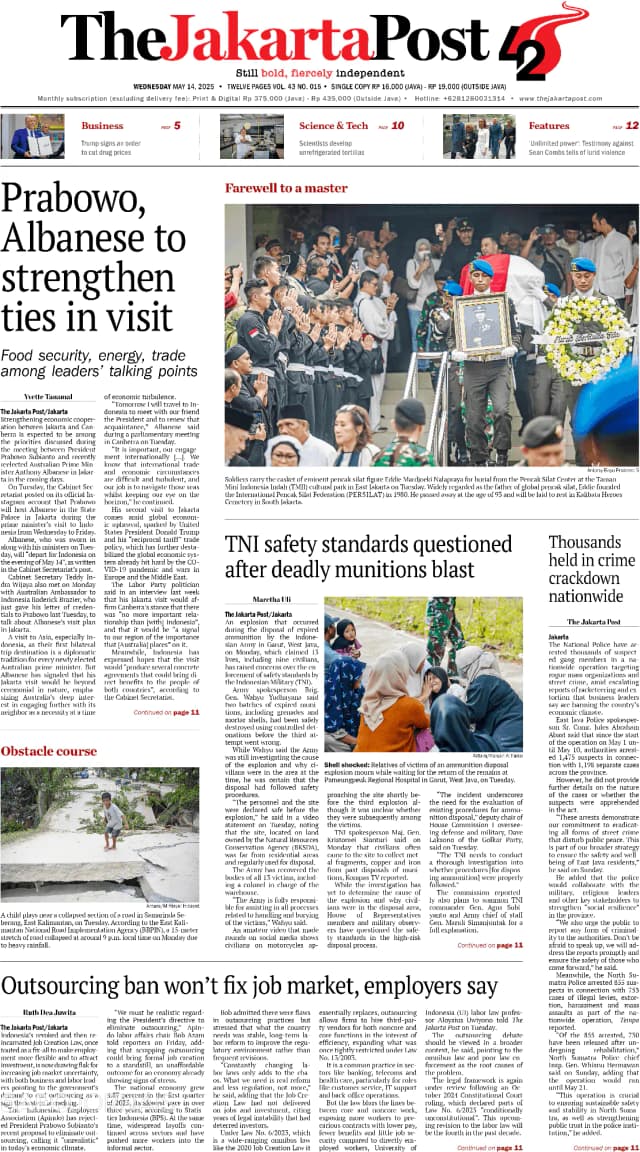 Capa jornal The Jakarta Post 2025-05-14