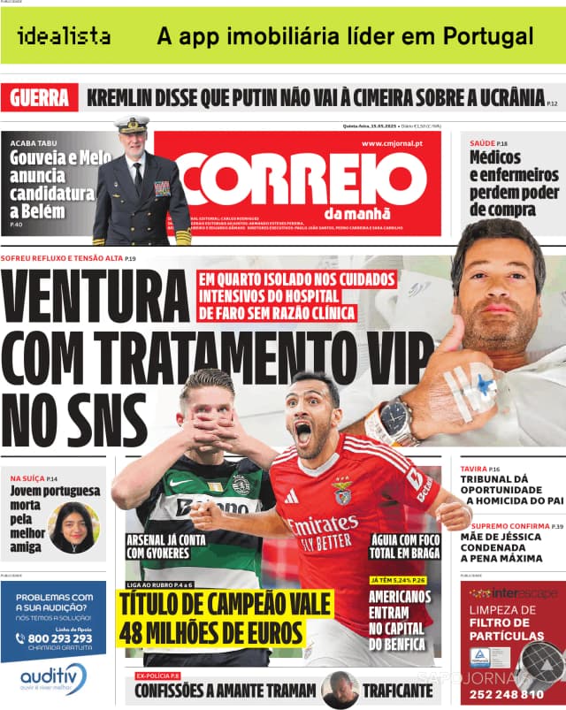 Capa jornal Correio da Manhã 2025-05-15