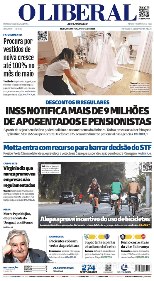 Capa jornal O Liberal 2025-05-14
