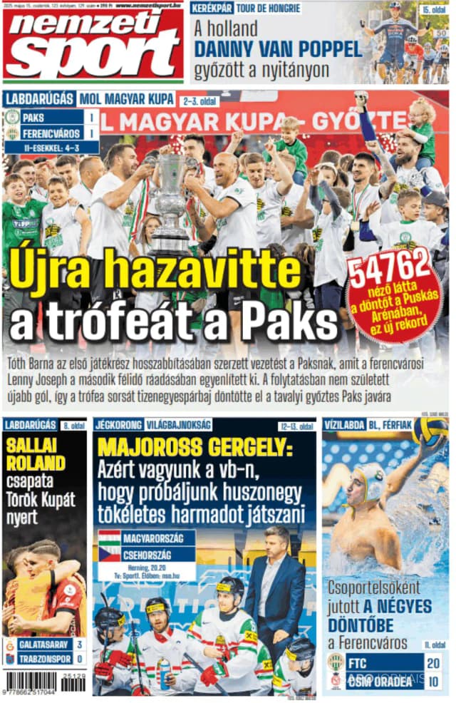 Capa jornal Nemzeti Sport 2025-05-15