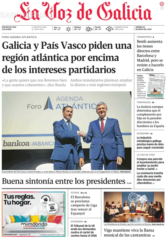 Capa jornal La Voz de Galicia 2025-05-16