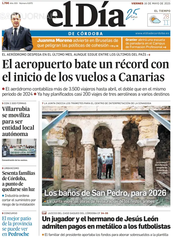 Capa jornal El Día de Córdoba 2025-05-16
