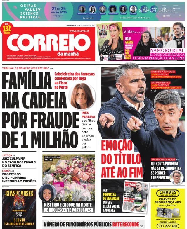 Capa jornal Correio da Manhã 2025-05-17