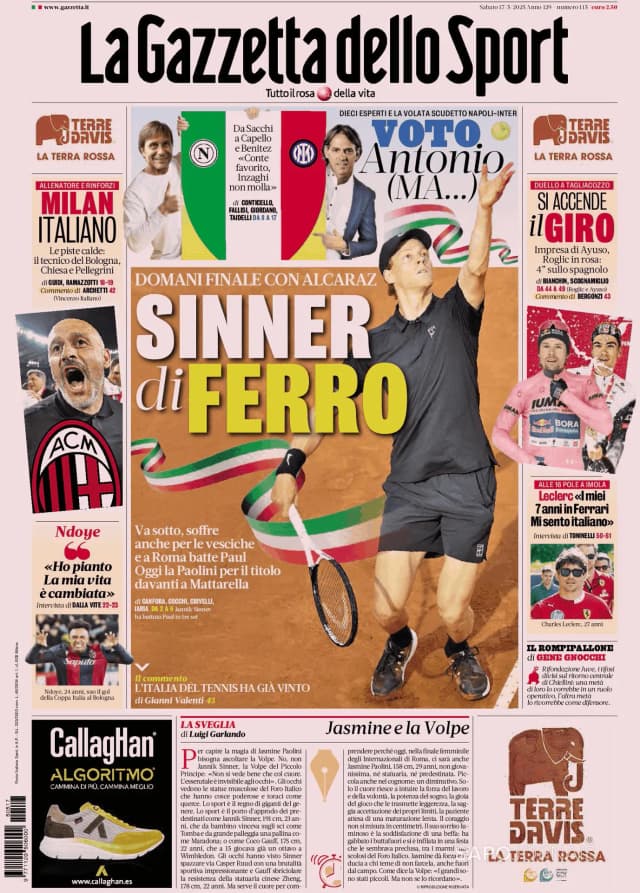 Capa jornal Gazzetta dello Sport 2025-05-17