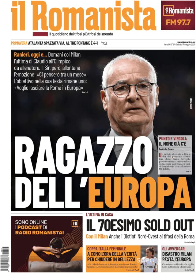 Capa jornal Il Romanista 2025-05-17