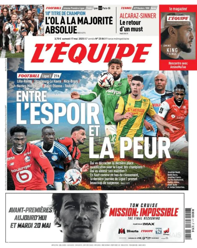 Capa jornal L'Équipe 2025-05-17