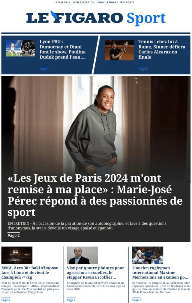 Capa jornal Le Figaro Sport 2025-05-17