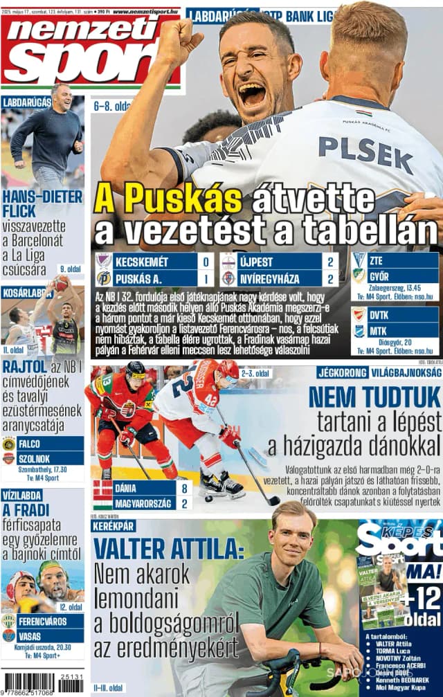 Capa jornal Nemzeti Sport 2025-05-17