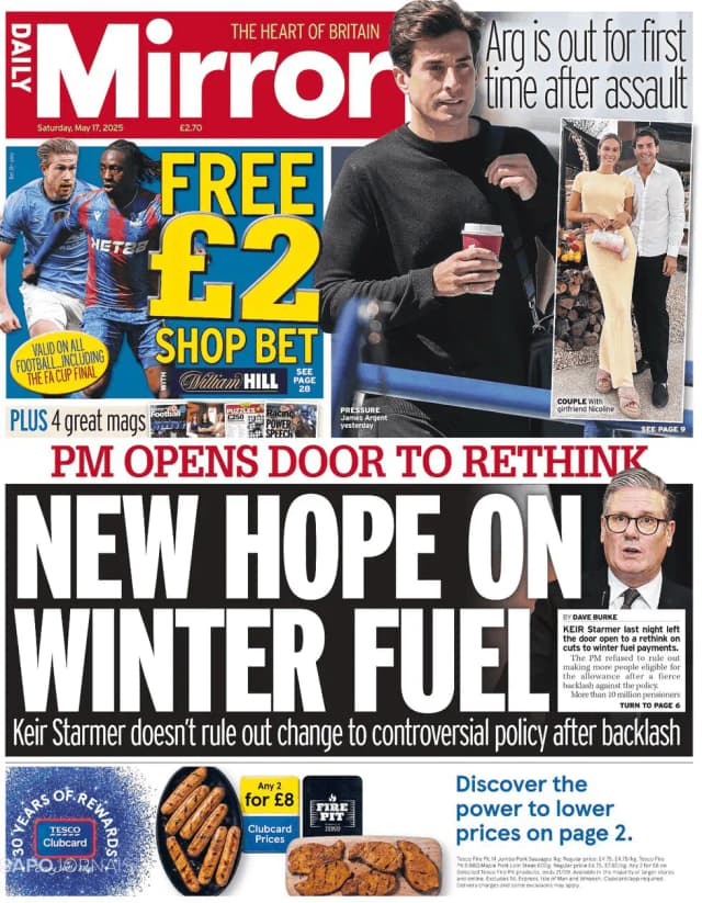 Capa jornal Daily Mirror 2025-05-17