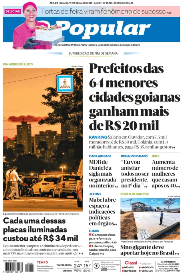 Capa jornal O Popular 2025-05-17