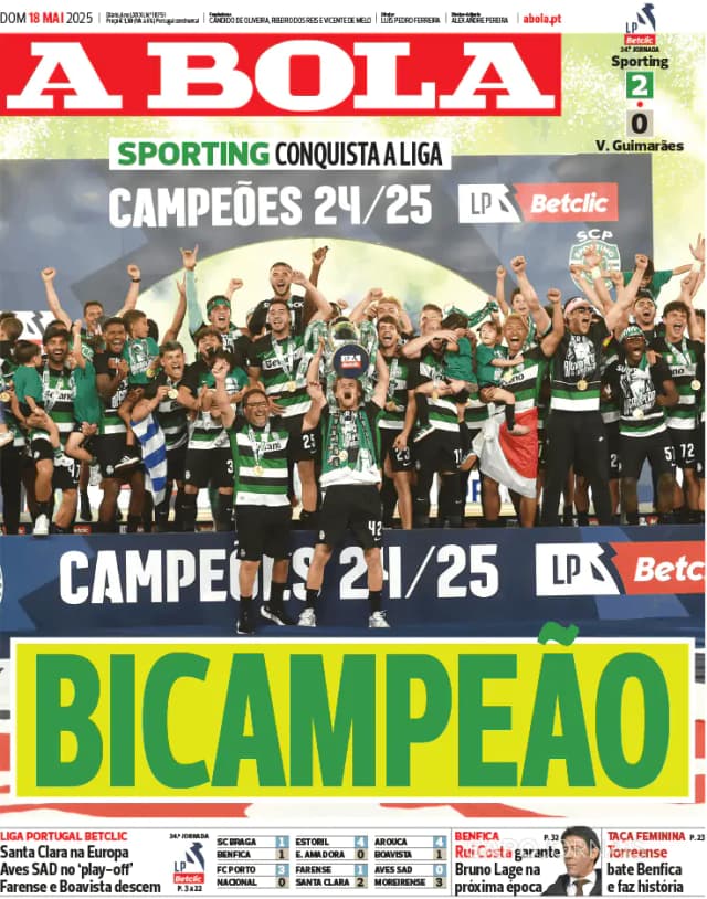 Capa jornal A Bola 2025-05-18