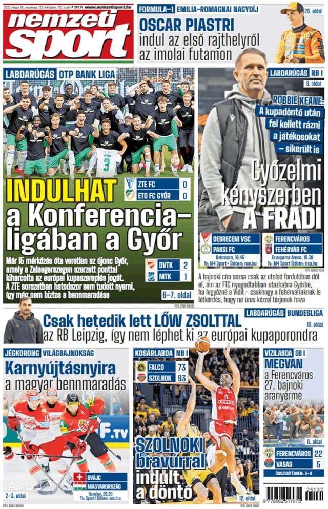 Capa jornal Nemzeti Sport 2025-05-18