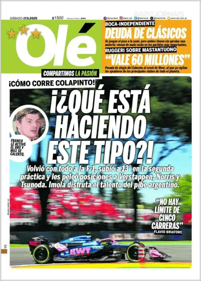 Capa jornal Olé 2025-05-17
