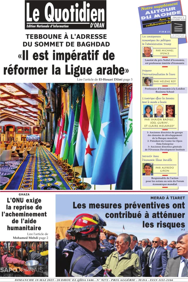 Capa jornal Le Quotidien D’Oran 2025-05-18