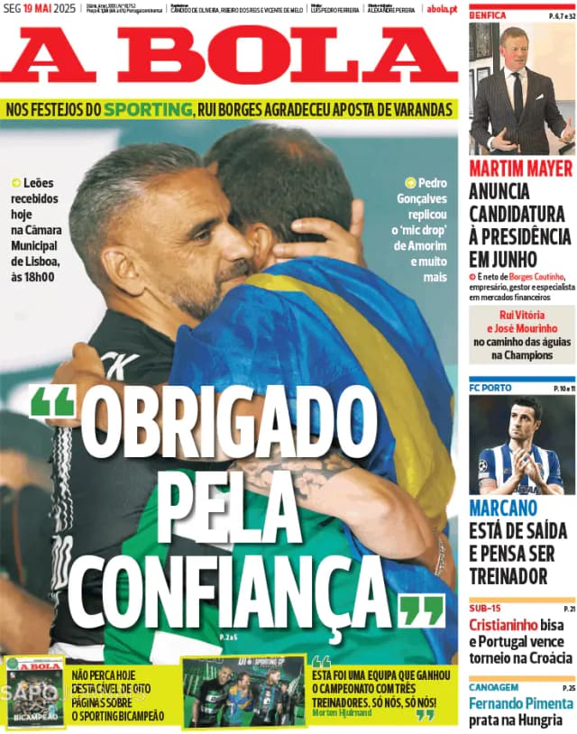 Capa jornal A Bola 2025-05-19