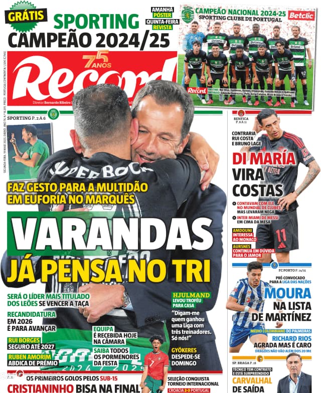 Capa jornal Record 2025-05-19