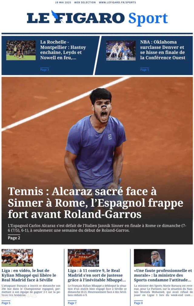 Capa jornal Le Figaro Sport 2025-05-19