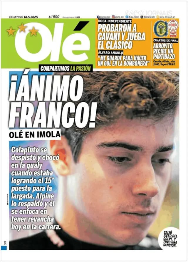 Capa jornal Olé 2025-05-18