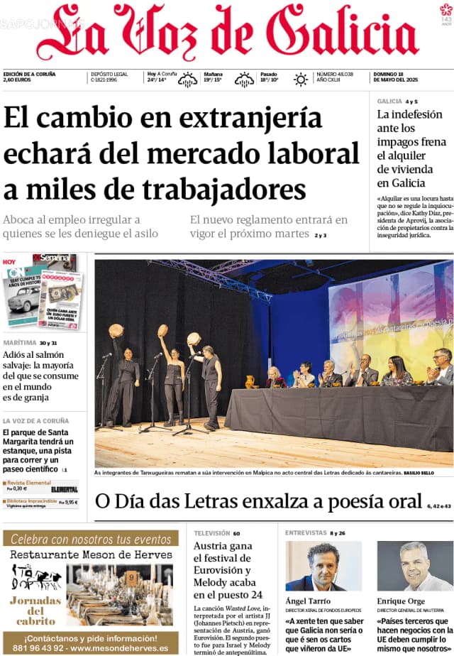 Capa jornal La Voz de Galicia 2025-05-18