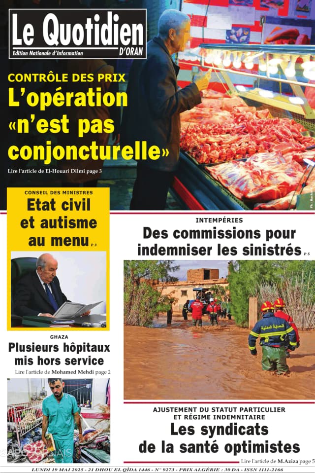 Capa jornal Le Quotidien D’Oran 2025-05-19