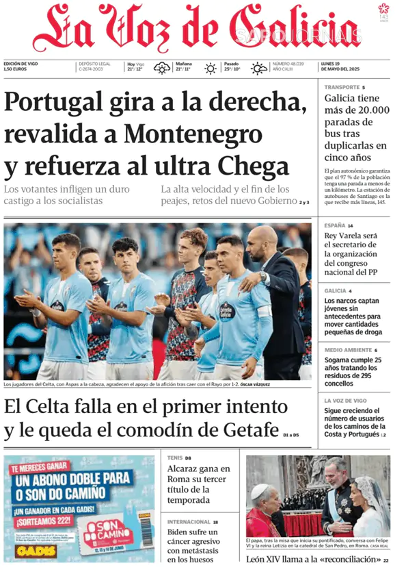 Capa jornal La Voz de Galicia 2025-05-19