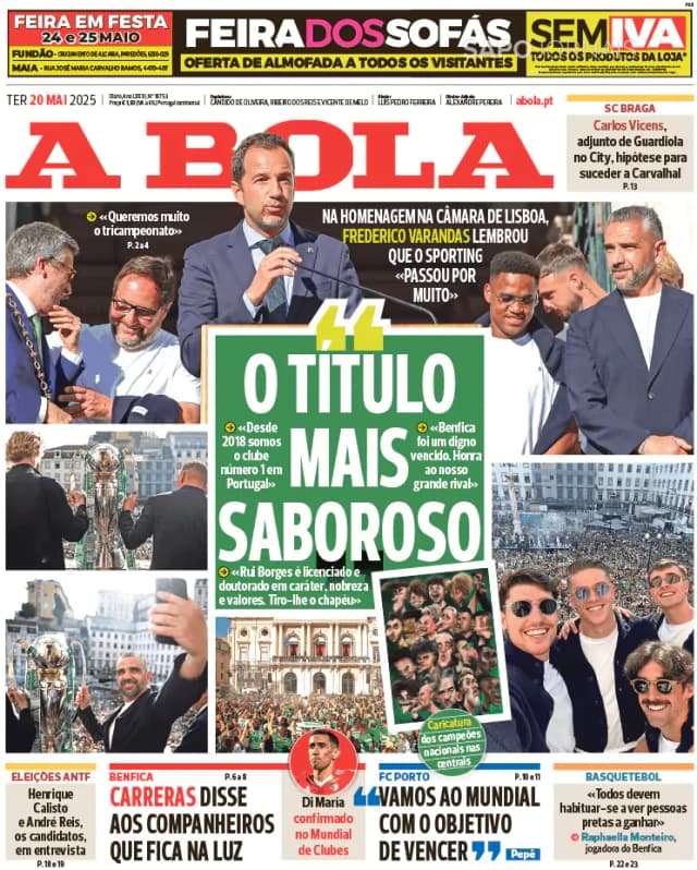 Capa jornal A Bola 2025-05-20