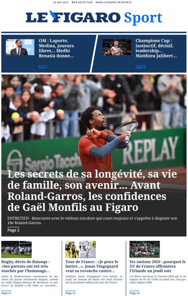Capa jornal Le Figaro Sport 2025-05-20