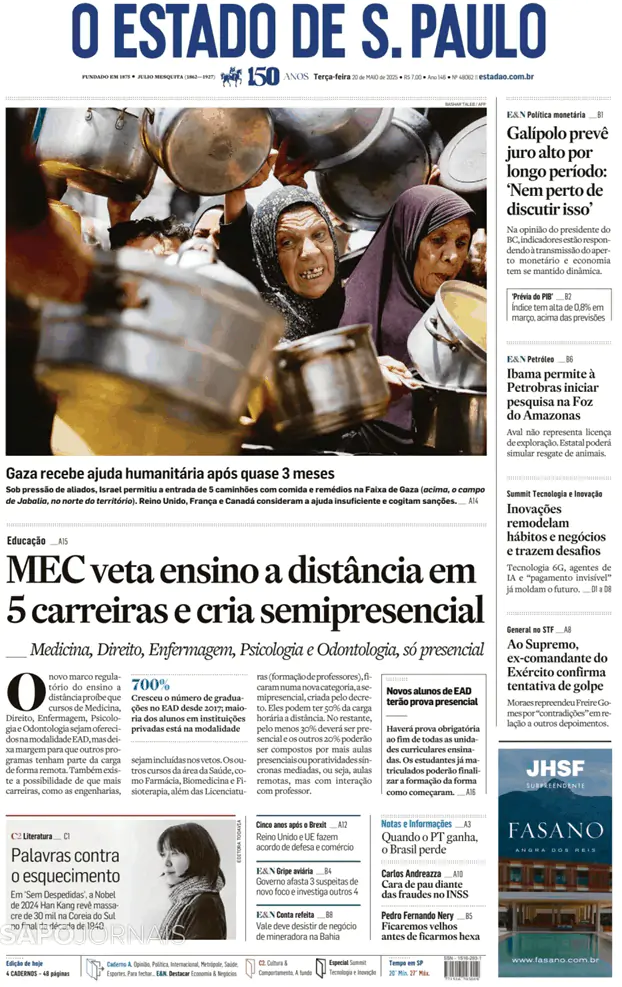 Capa jornal O Estado de S. Paulo 2025-05-20