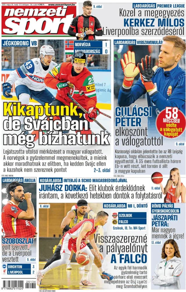 Capa jornal Nemzeti Sport 2025-05-20