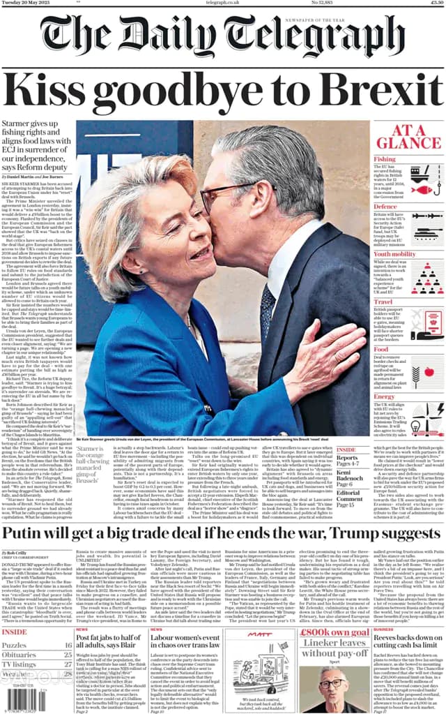 Capa jornal The Daily Telegraph 2025-05-20