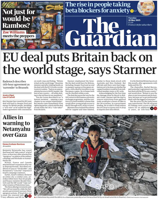 Capa jornal The Guardian 2025-05-20