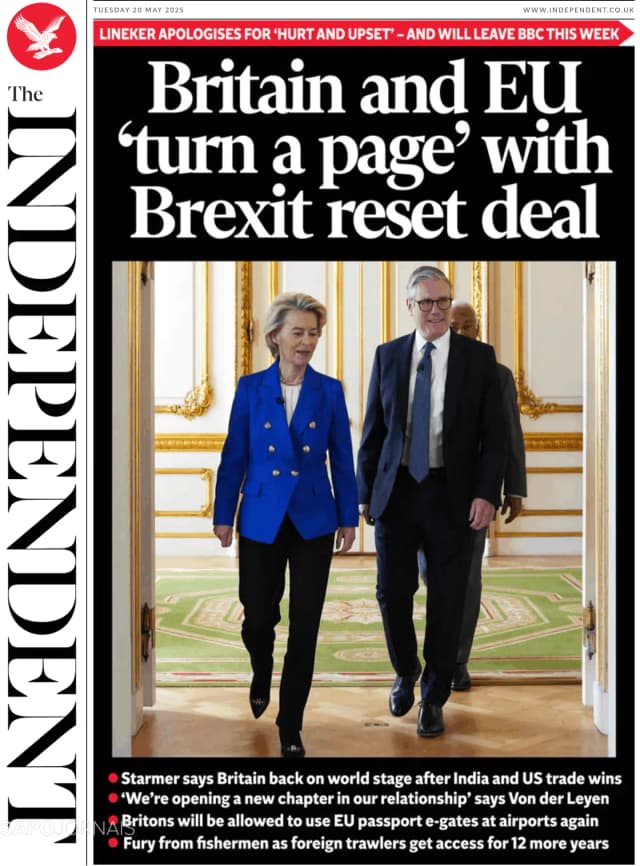 Capa jornal The Independent 2025-05-20