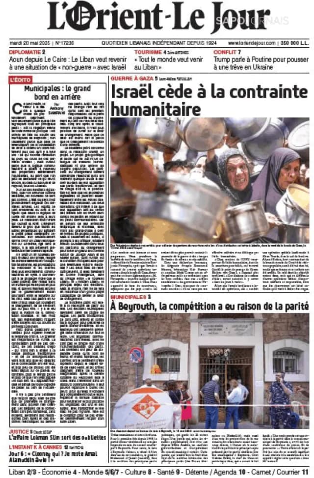 Capa jornal L'orient le jour 2025-05-20