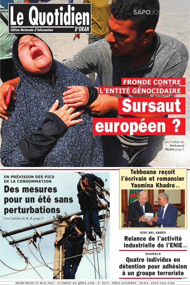 Capa jornal Le Quotidien D’Oran 2025-05-21