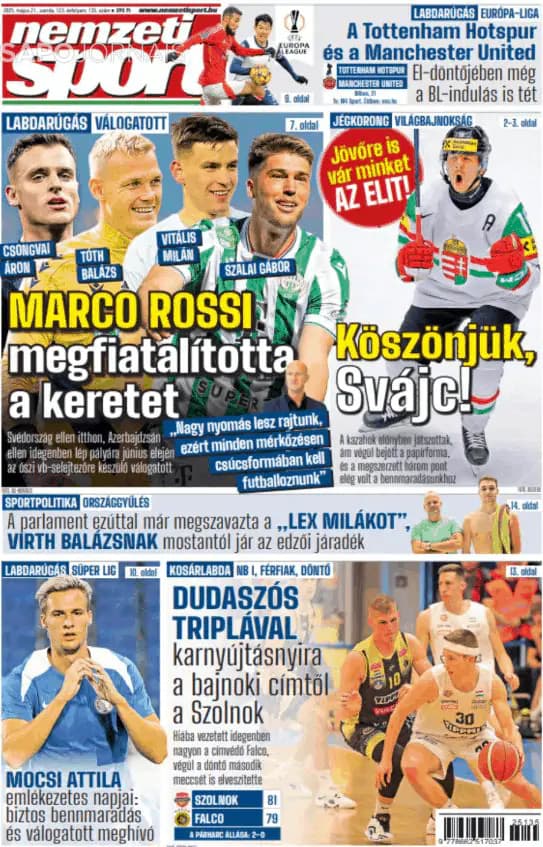 Capa jornal Nemzeti Sport 2025-05-21