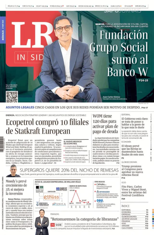 Capa jornal La Republica 2025-05-21