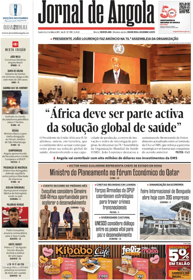 Capa jornal Jornal de Angola 2025-05-21