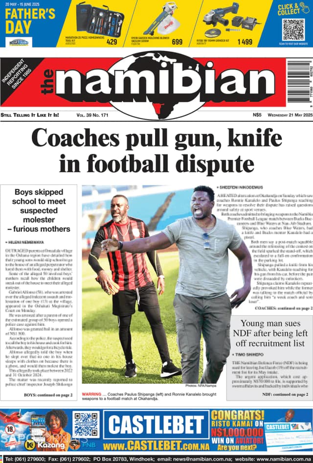 Capa jornal The Namibian 2025-05-21