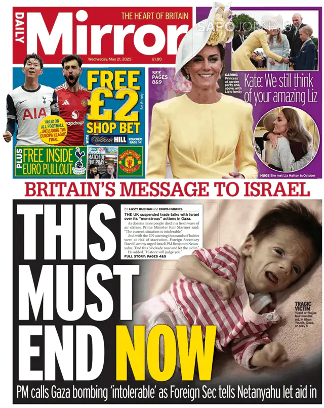 Capa jornal Daily Mirror 2025-05-21