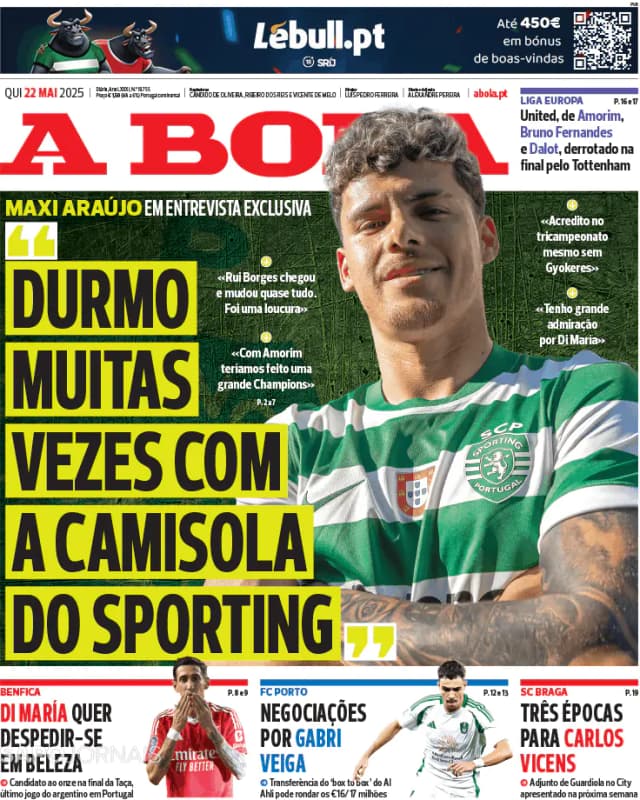 Capa jornal A Bola 2025-05-22