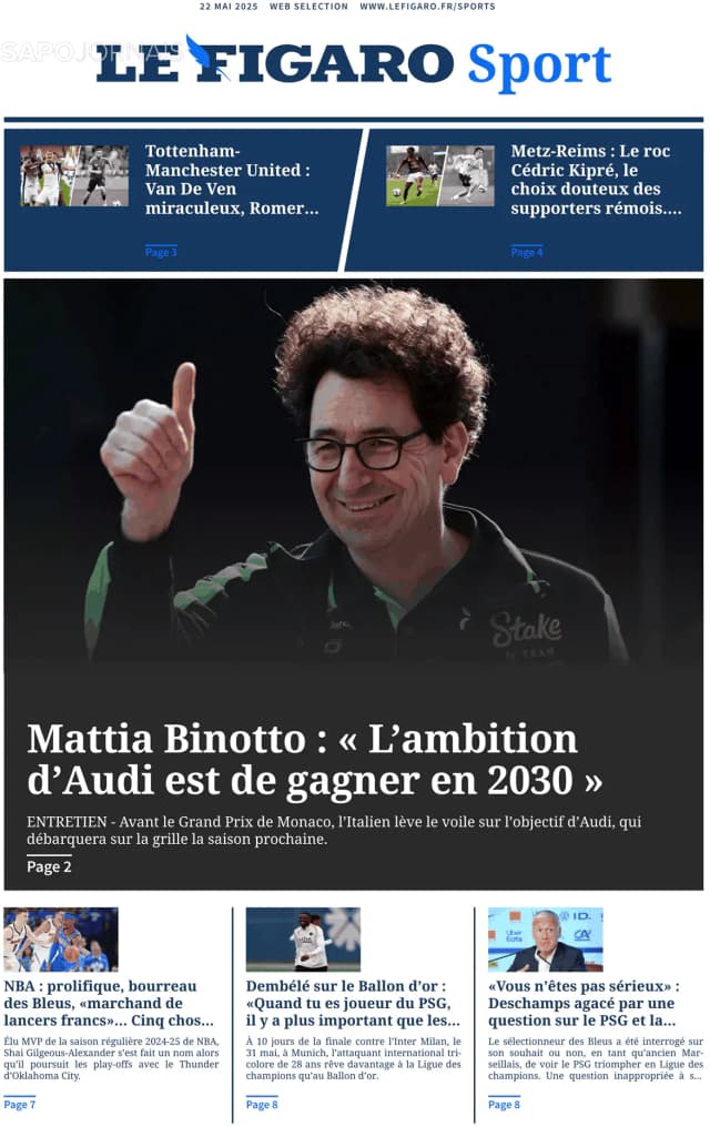 Capa jornal Le Figaro Sport 2025-05-22