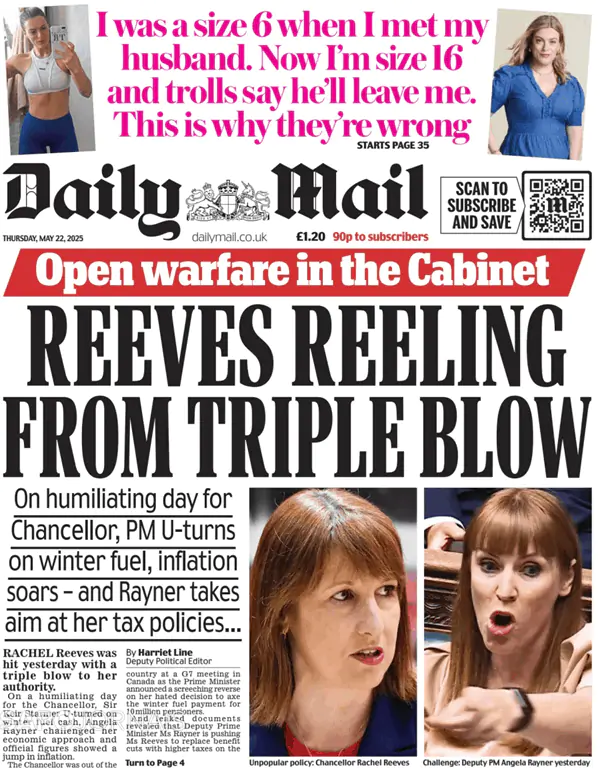 Capa jornal Daily Mail 2025-05-22